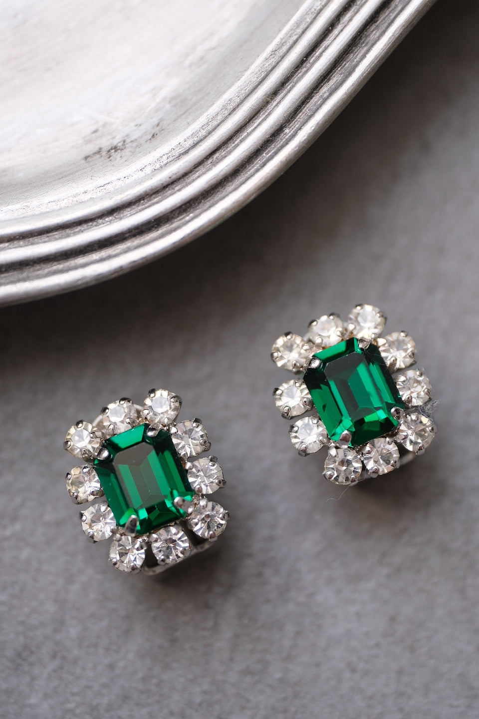 Christian Dior Year 1966 Imitation Emerald crystal Vintage Earclips