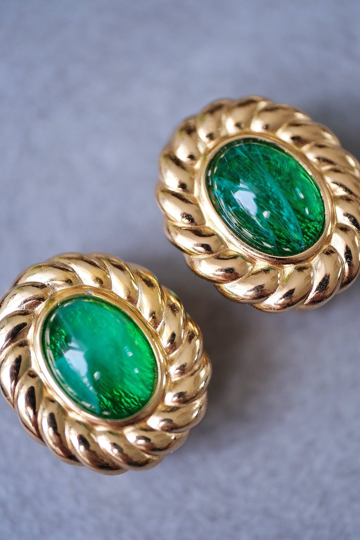 Christian Dior Emerald Green Glass Cabochon Vintage Ear clips