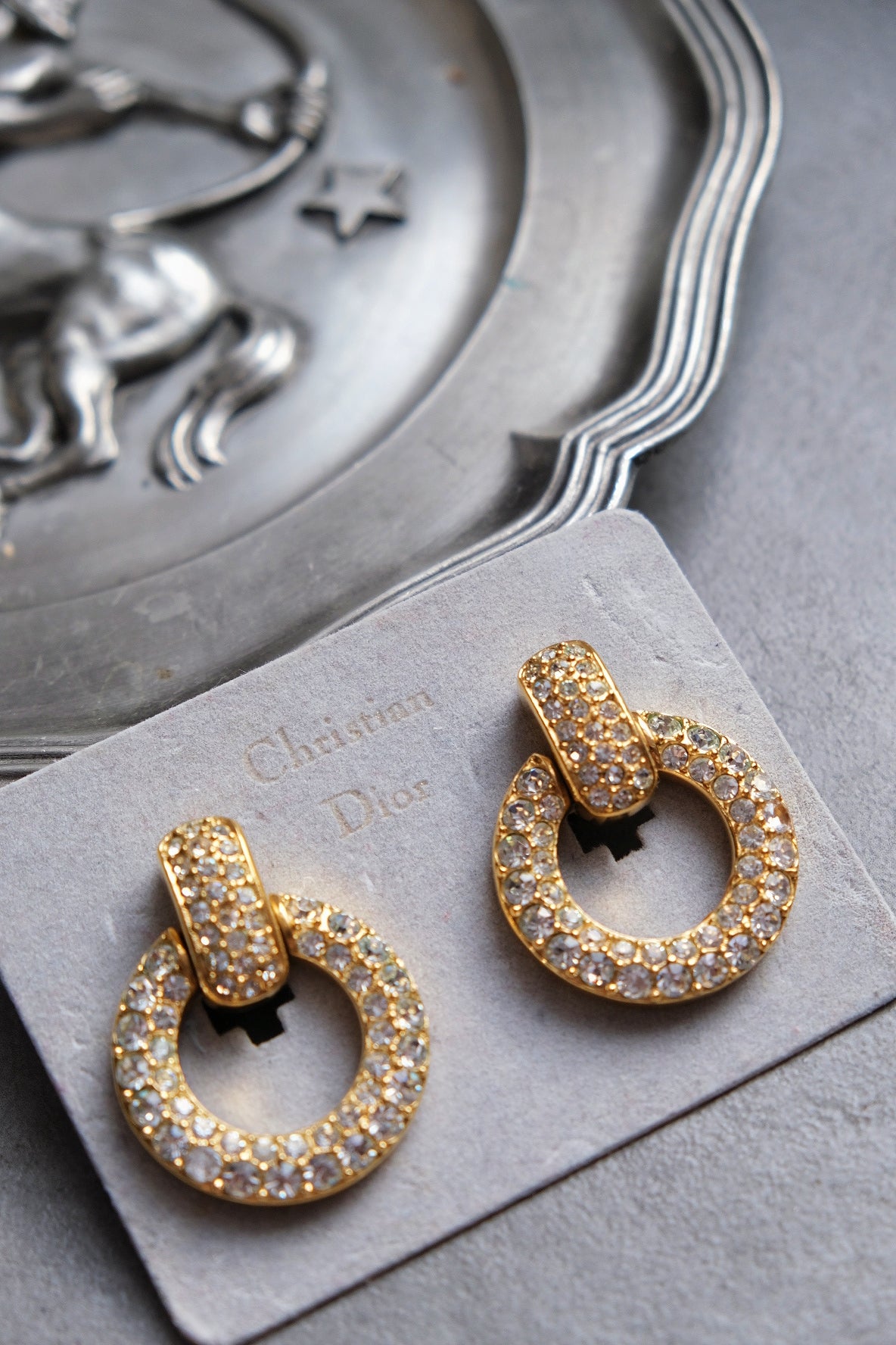 Christian Dior Hoop Crystal Vintage Ear clips Earrings
