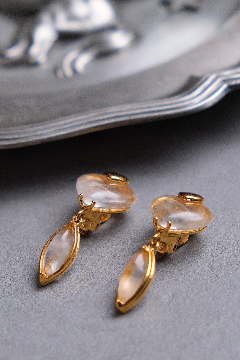 Yves Saint Laurent YSL vintage rock crystal heart Earclips