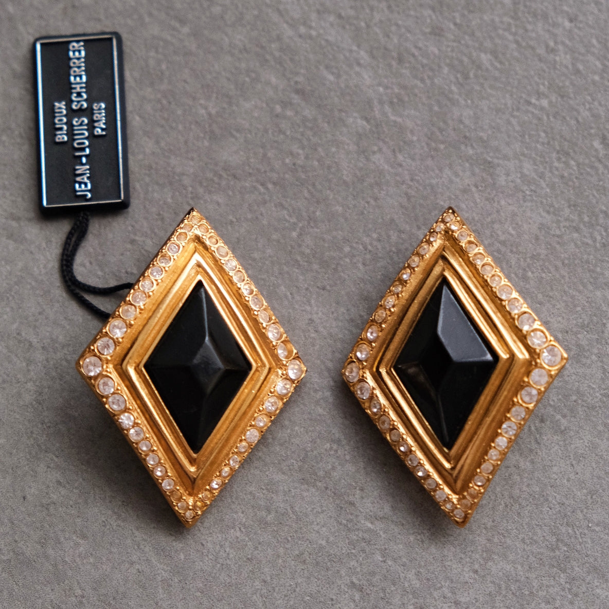 JEAN LOUIS SCHERRER Vintage massive size black glass crystal earclips