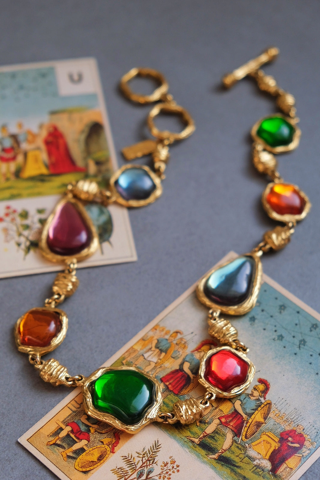 Charles Jourdan rainbow cabochon chocker necklace French Vintage necklace