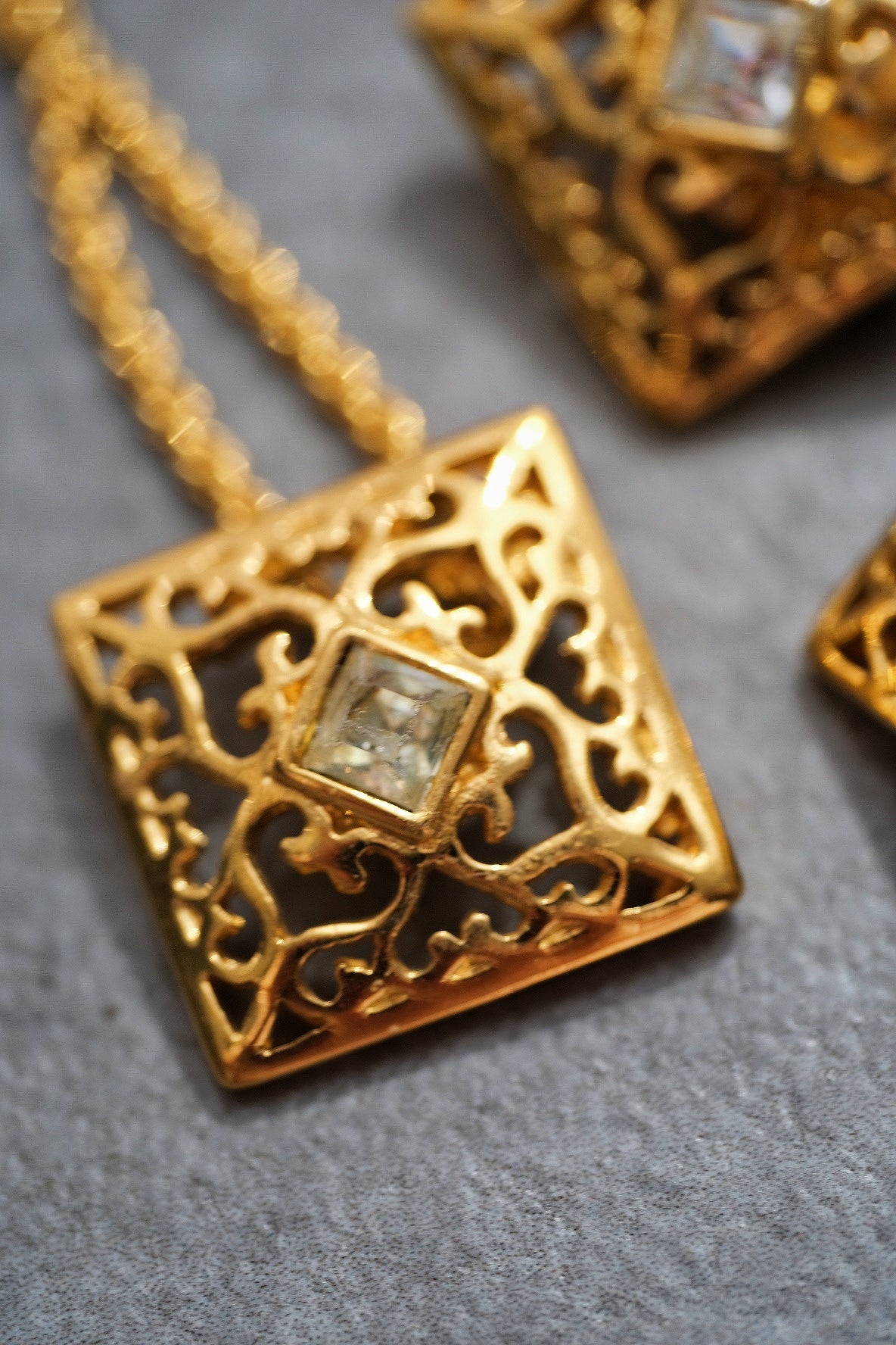 Yves Saint Laurent Vinatge Gold Tone Filigree Necklace and Earrings Set