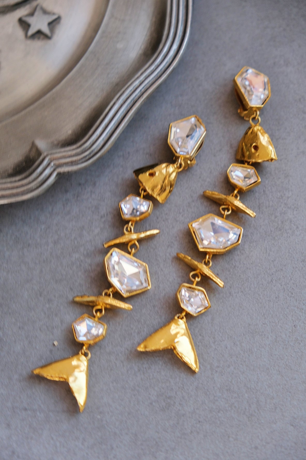 Yves Saint Laurent YSL vintage Fish Bone Earclips Statement earrings