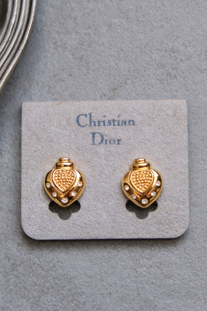CHRISTIAN DIOR Heart Perfume Bottle Vintage Earrings Vintage Earclips