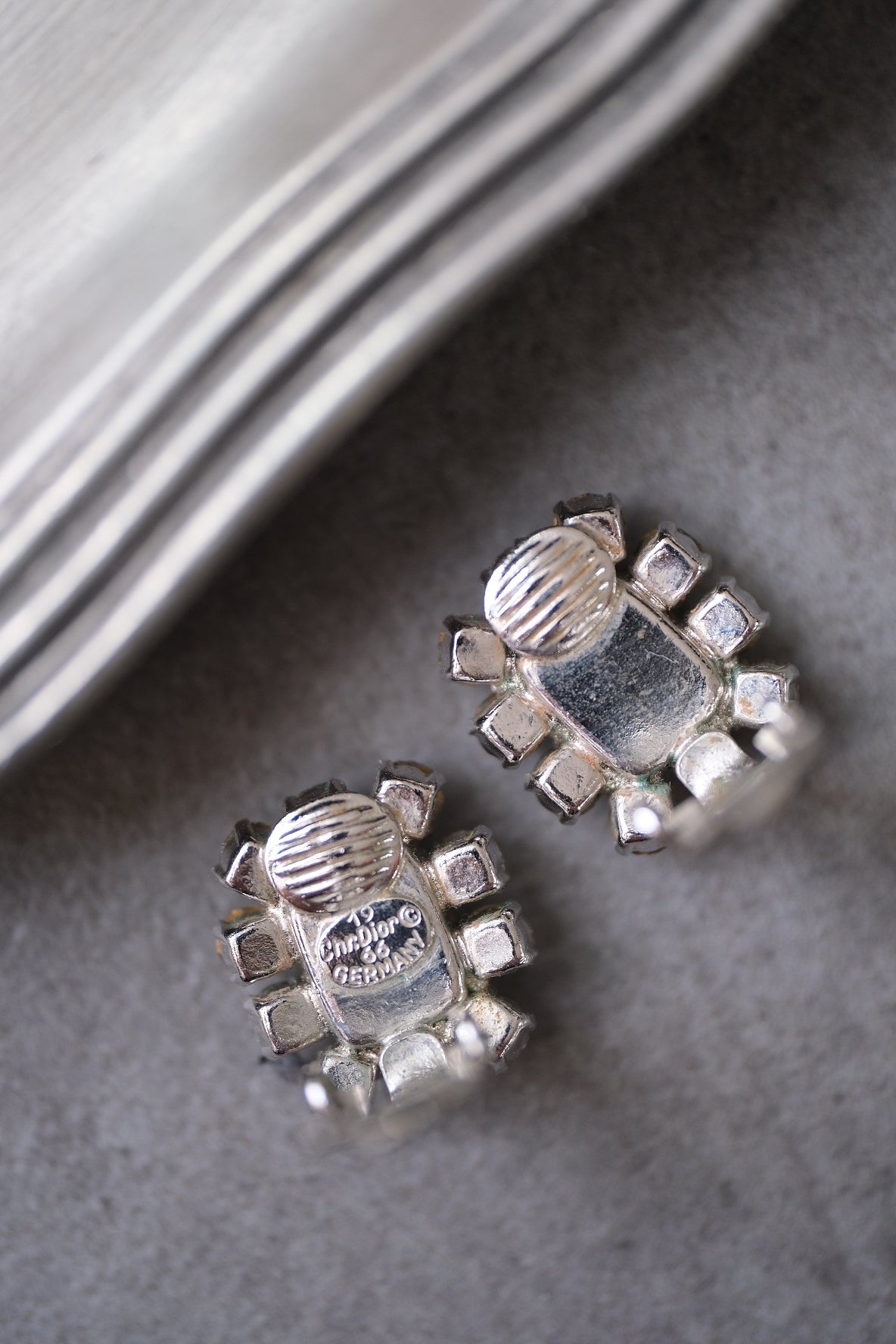 Christian Dior Year 1966 Imitation Emerald crystal Vintage Earclips