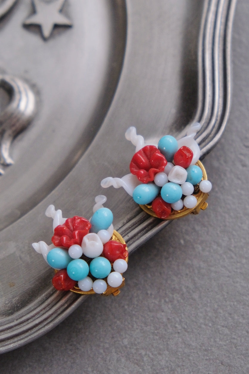 Louis Rousselet Glass Flower Earclips Vintage Earrings
