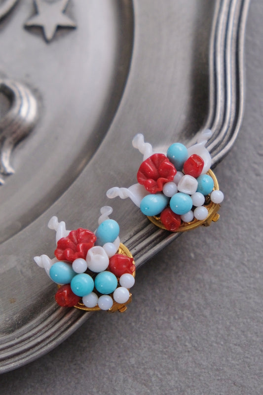 Louis Rousselet Glass Flower Earclips Vintage Earrings