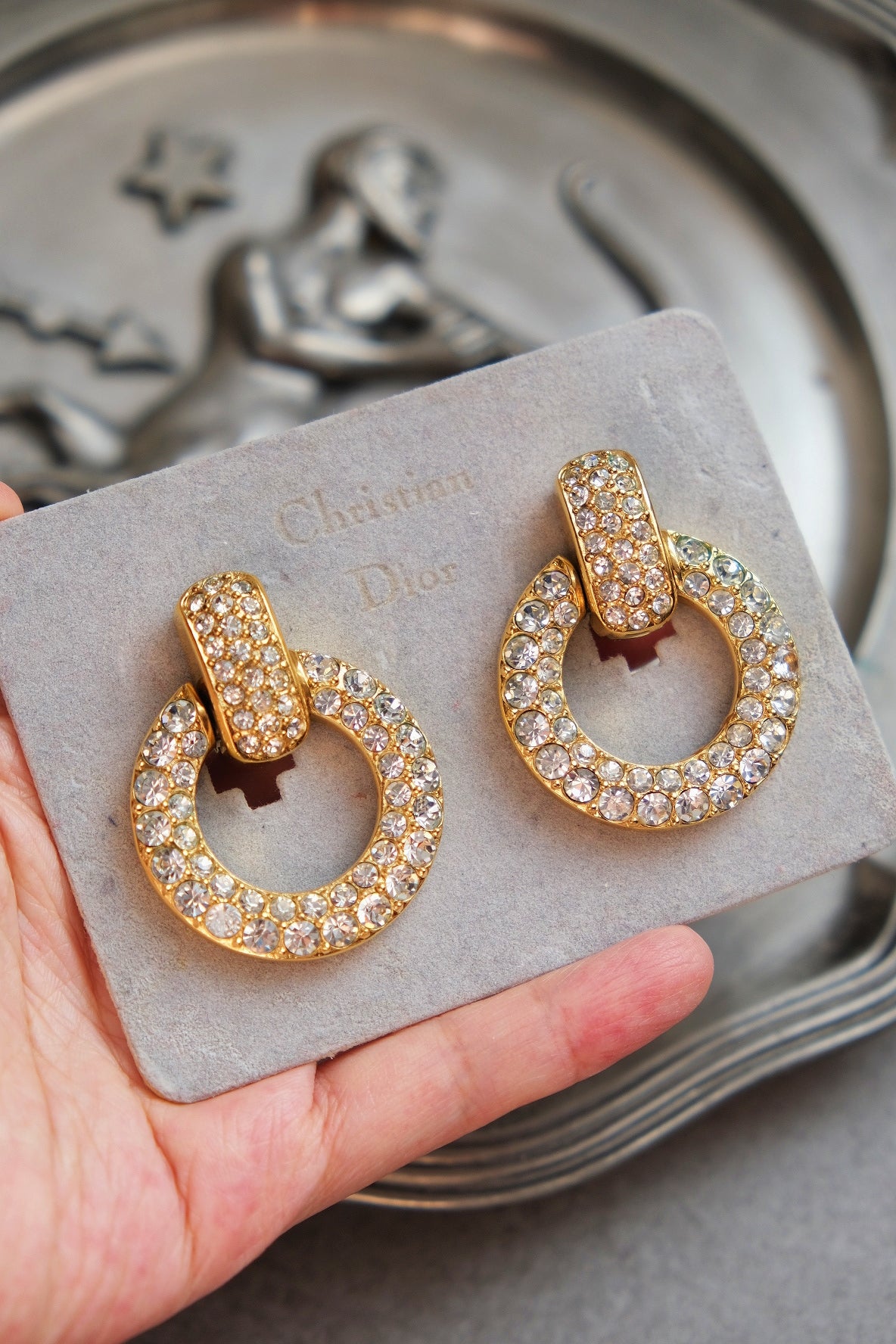 Christian Dior Hoop Crystal Vintage Ear clips Earrings