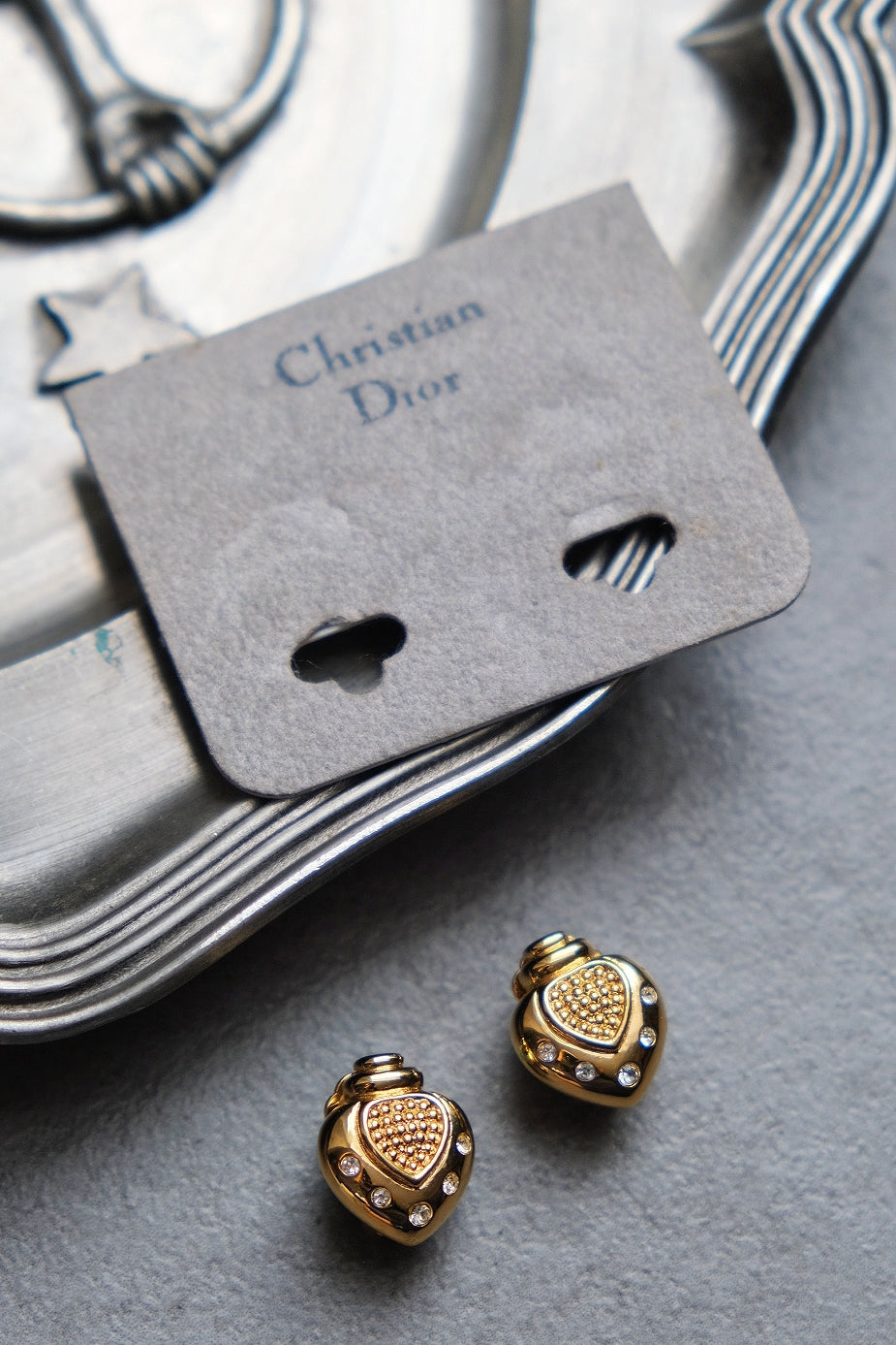 CHRISTIAN DIOR Heart Perfume Bottle Vintage Earrings Vintage Earclips