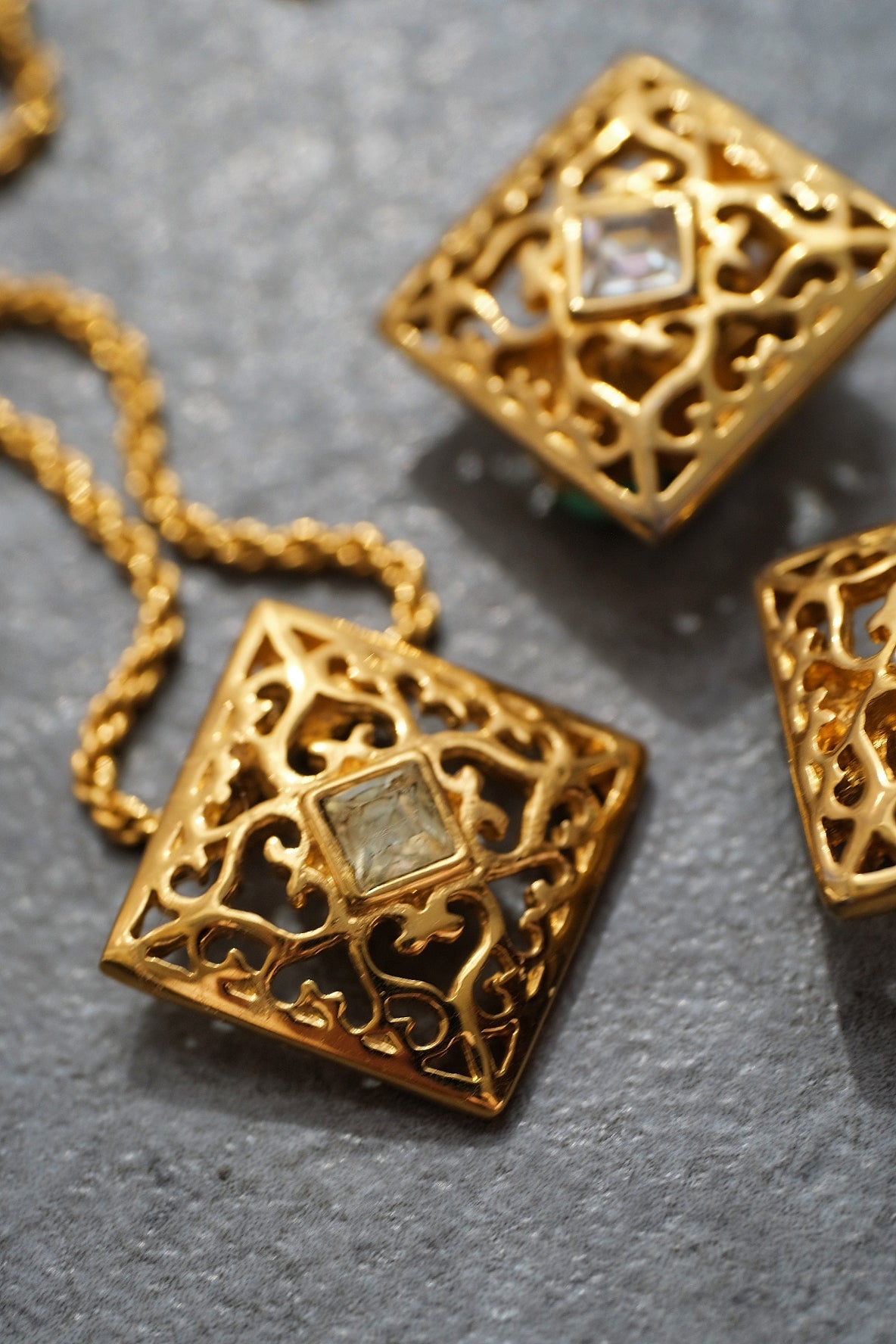 Yves Saint Laurent Vinatge Gold Tone Filigree Necklace and Earrings Set