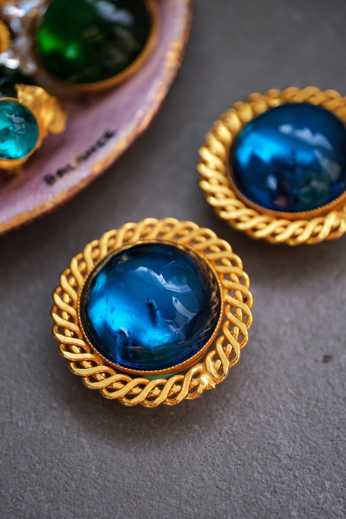 Philippe Ferrandis vintage blue gripoix glass massive size earclips