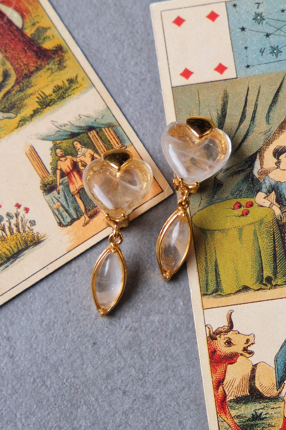 Yves Saint Laurent YSL vintage rock crystal heart Earclips