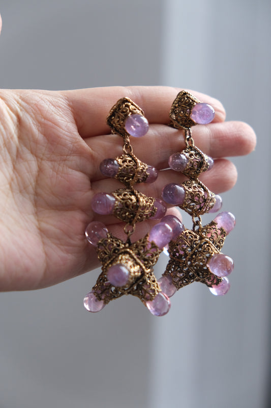 Goossens vintage pink gripoix cabochon earclips