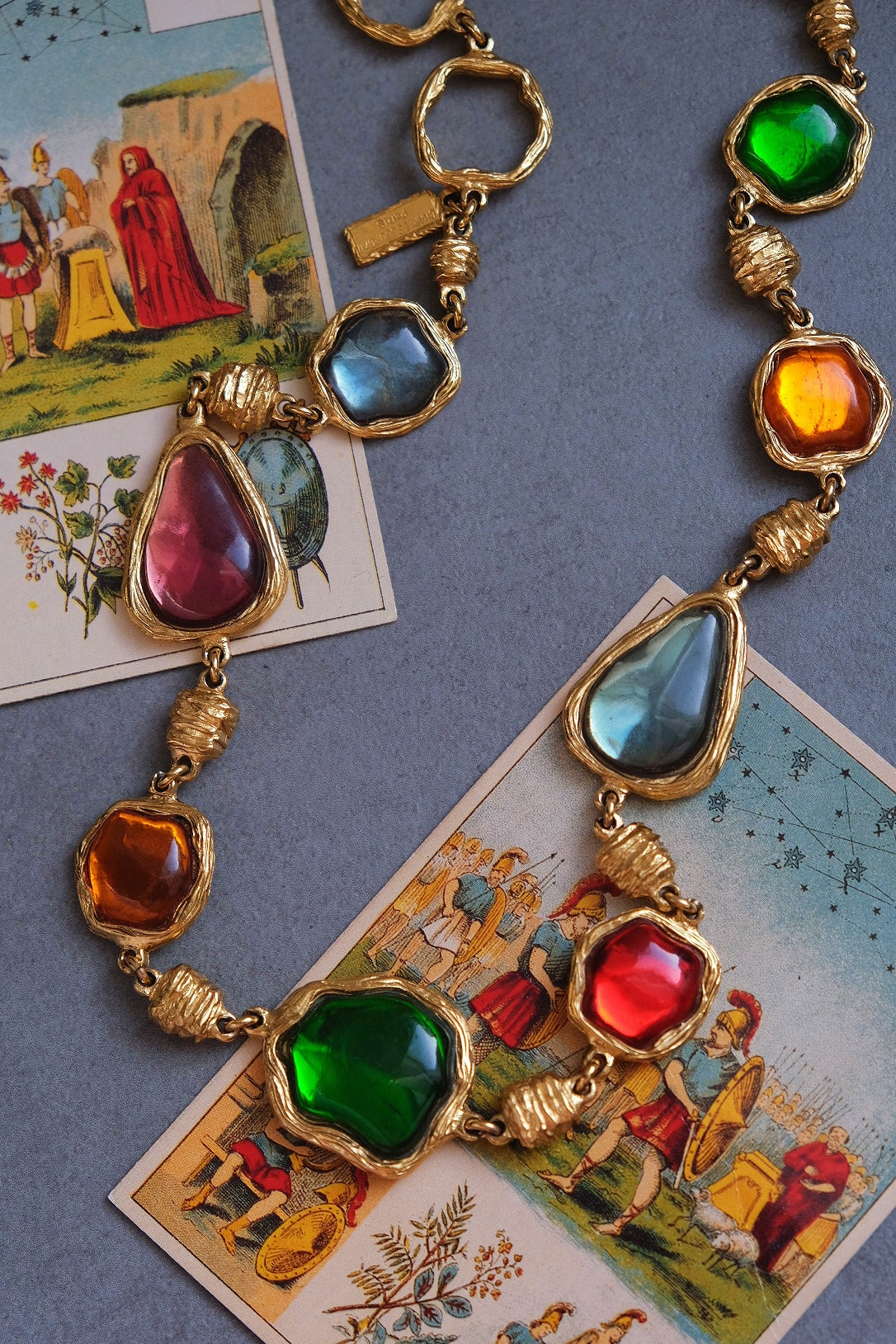 Charles Jourdan rainbow cabochon chocker necklace French Vintage necklace