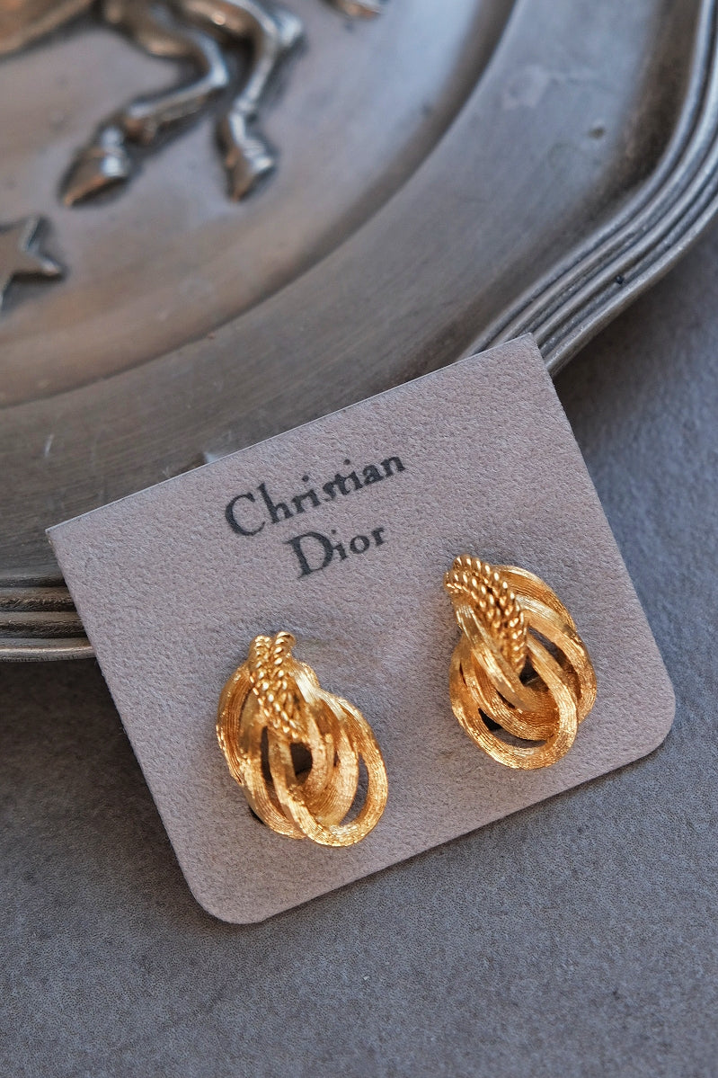 Christian Dior gold tone Knot Flower Vintage Ear clips Earrings