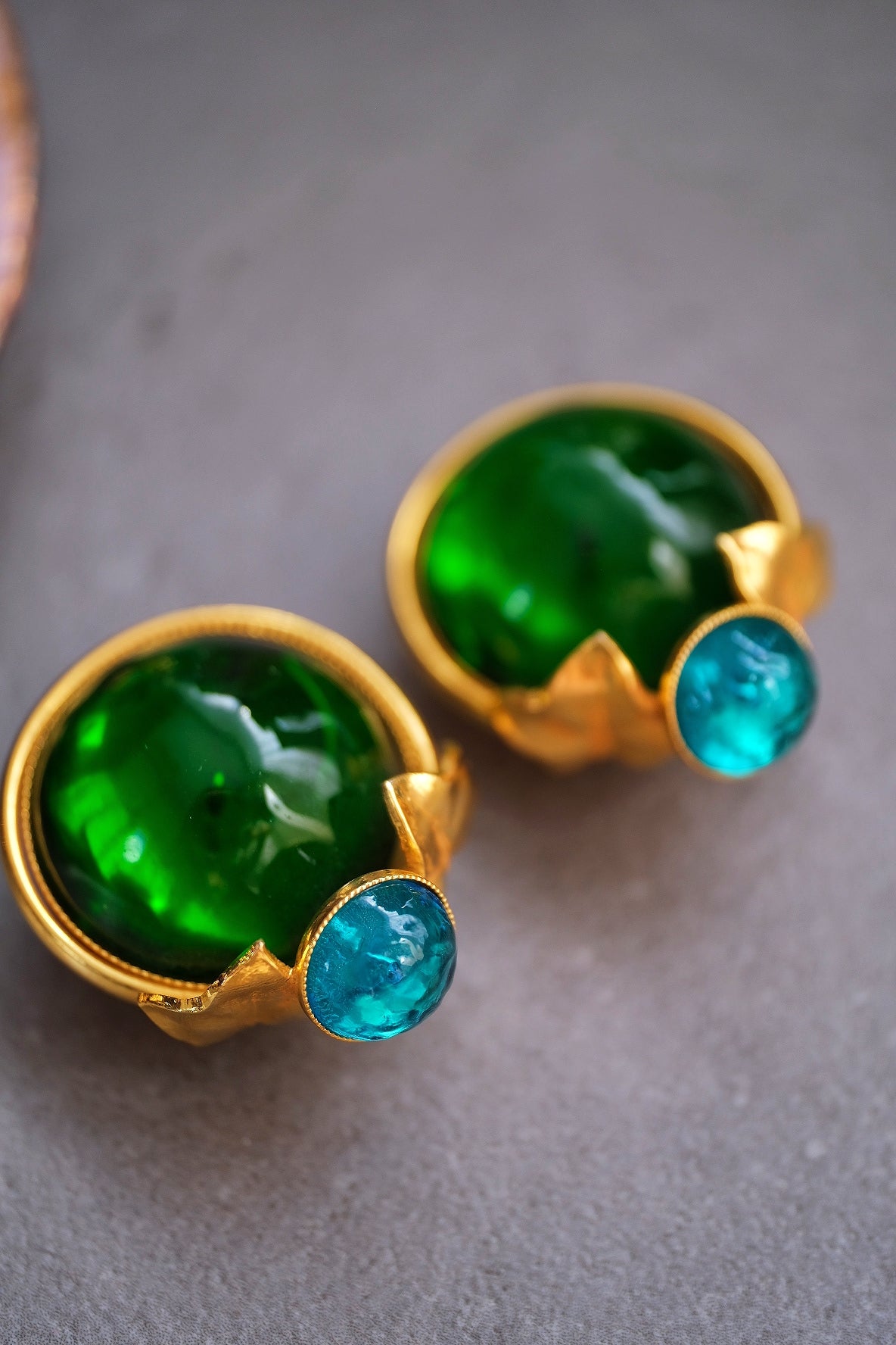 Vintage Philippe Ferrandis Green & Blue Gripoix Ear Clips