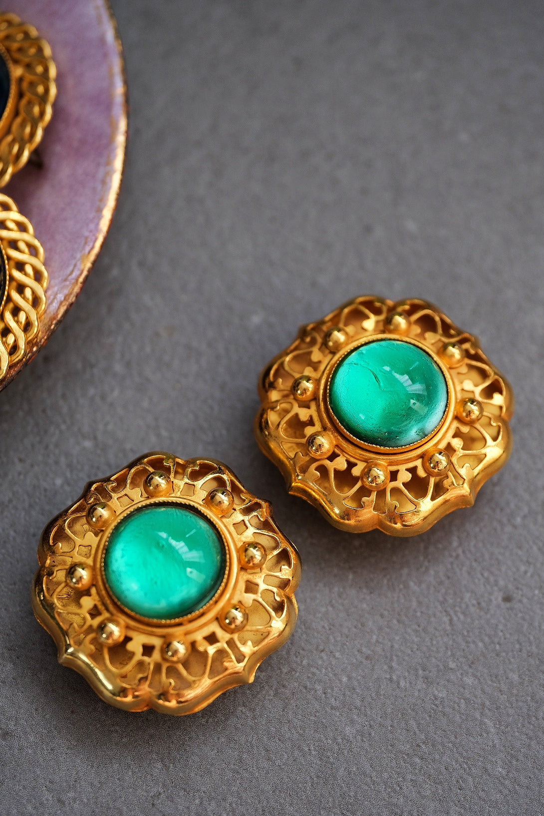 Philippe Ferrandis Vintage Turquoise Glass Floral Ear Clips