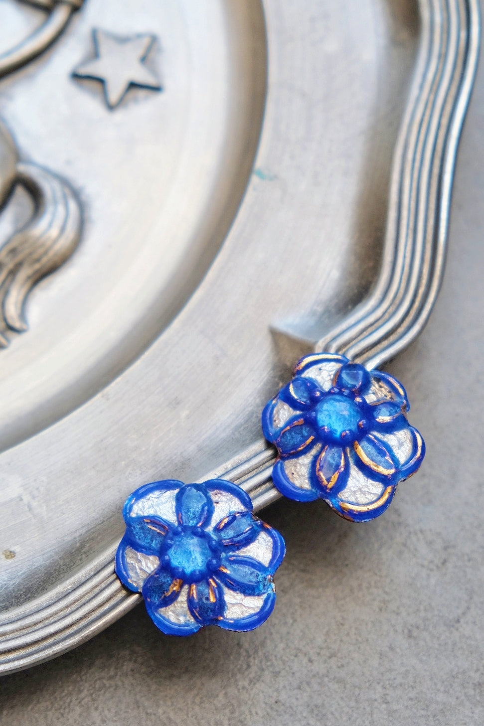 ANDREÉ BAZOT Navy Blue Silver Foil Limoges Enamel French Vintage Earclips